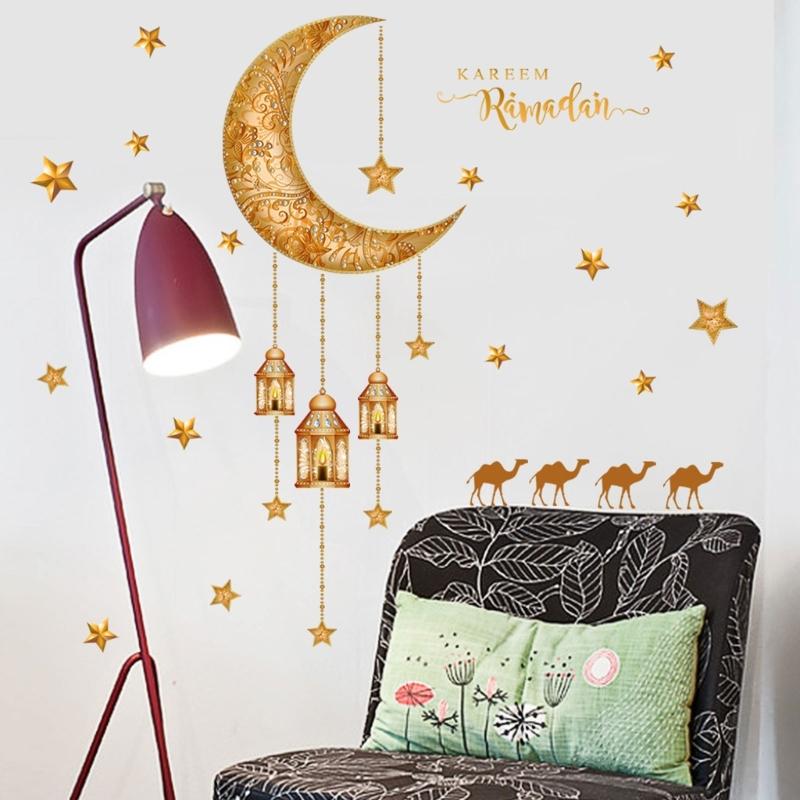 2 Sheet Eid Wall Stickers PVC Decorative Murals Art Crafts Supplies Home Bedroom Room Dormitory