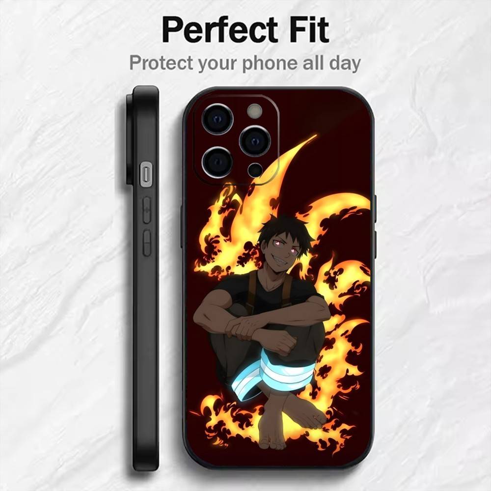 FF Anime S-SHINRA Post Gedruckt Handyhülle Für iPhone17,16,15,14,13,12 Plus,Max Weiches Silikon Schwarze Hülle
