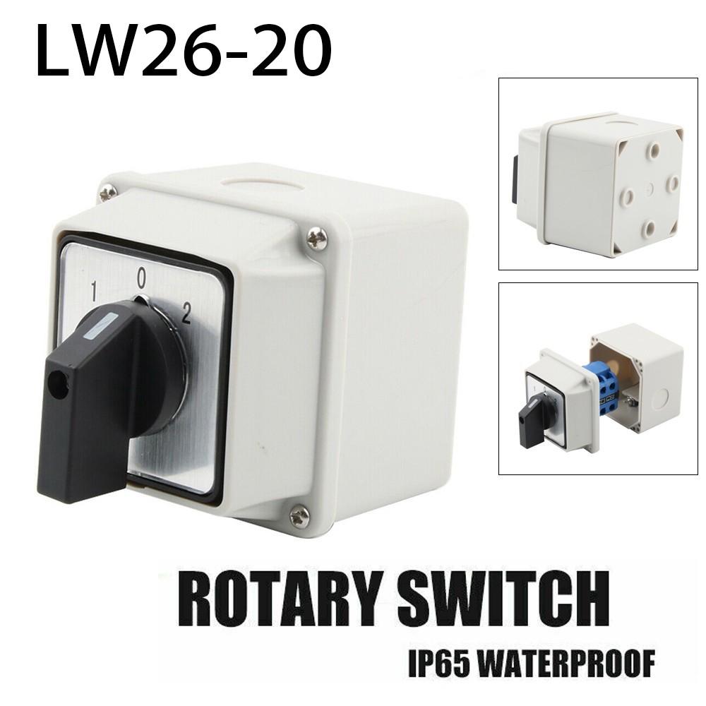 

Перекидний перемикач 3-позиційний IP65 Закритий пластиковий Багаторазовий LW26 20A