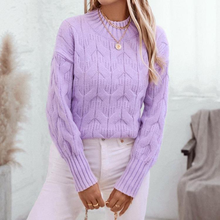 Autumn Winter Vintage Stand Collar Loose Knitwear Pullover Long Sleeve Solid Color Sweater Top