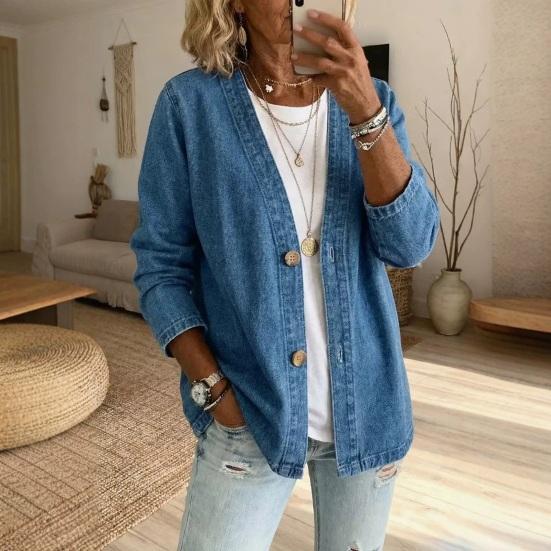 Giacca da Donna jijijing con Bottoni Frontali in Finto Denim, Cappotto Casual a Manica Lunga con Scollo a V, Cardigan Vintage Lento in Imitazione Jeans