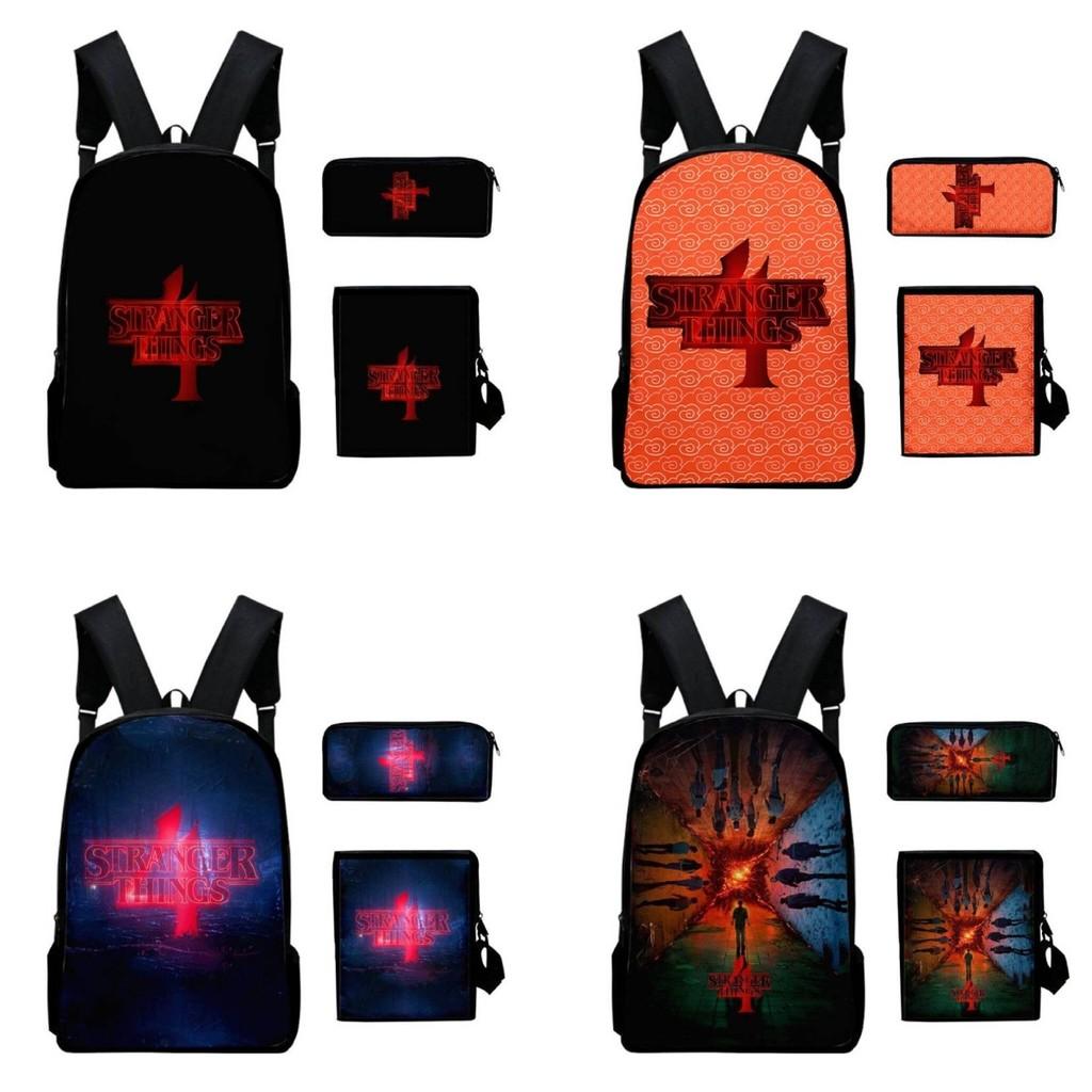 Anime Style Three-piece Backpack Set For Kids With Geometric Pattern And Pencil Case