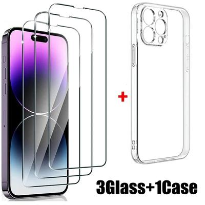 3 STÜCK HD Gehärtetes Glas+1 Transparente Weiche Handyhülle Setmenü Für iPhone 15 13 14 12 11 16 Pro Max 14 15 Plus Bildschirmschutz Schutzfolie