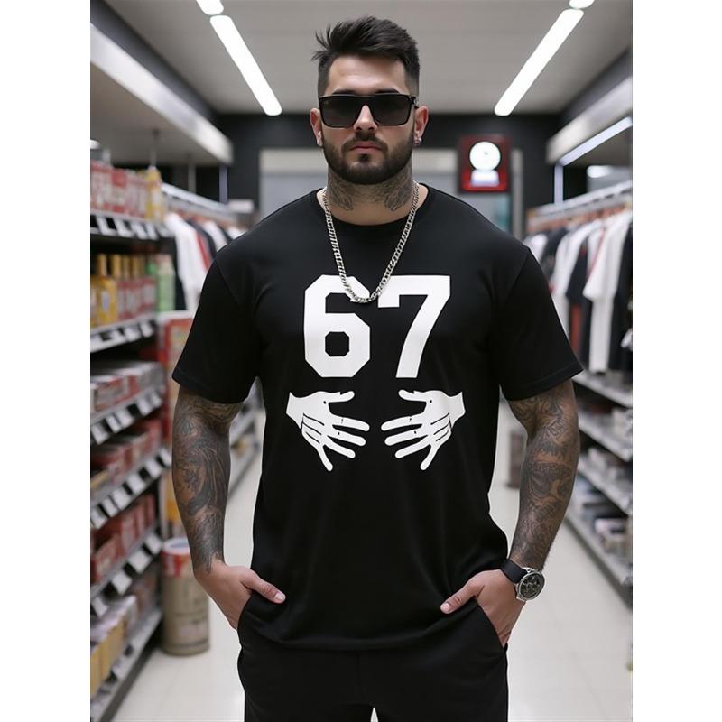 

Oversized T-Shirt Mens Graphic T-Shirt- 67 Number Design with Thumbs Up, Street Style Casual Short Sleeve Crew Neck T-Shirt, Comfortable Regular Fit S чёрный