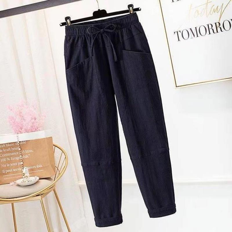 2024 Frühling/Sommer Übergröße Damen Baumwolle Leinen Slim Fit, Vielseitige Lockere Hose