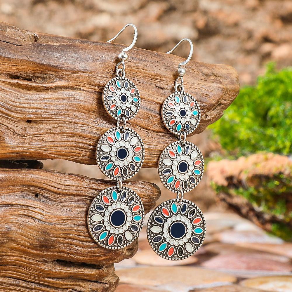 3 pary Vintage Kolczyki Wiszące dla Kobiet Geometryczne Okrągłe Wyraziste Kolczyki Boho Dekoracje na Imprezę Codzienne Noszenie Praca Randka Prezent Wszechstronne