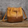 Johnature Retro Bucket Bag Handmade Genuine Leather Large Capacity Versatile Women's Shoulder Bag