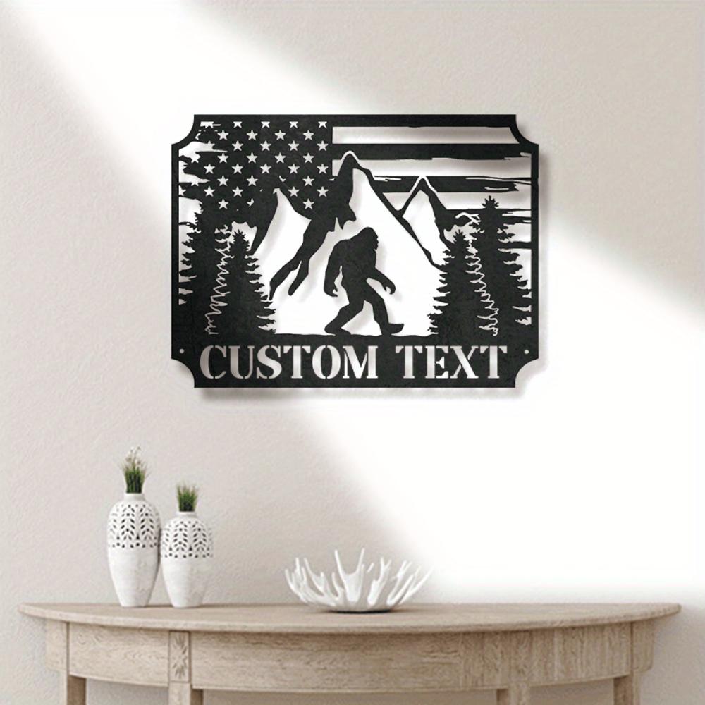 **Metal Wall Art Bigfoot US Flag Home Decor** **Custom Rustic American Flag Sasquatch Metal Sign**