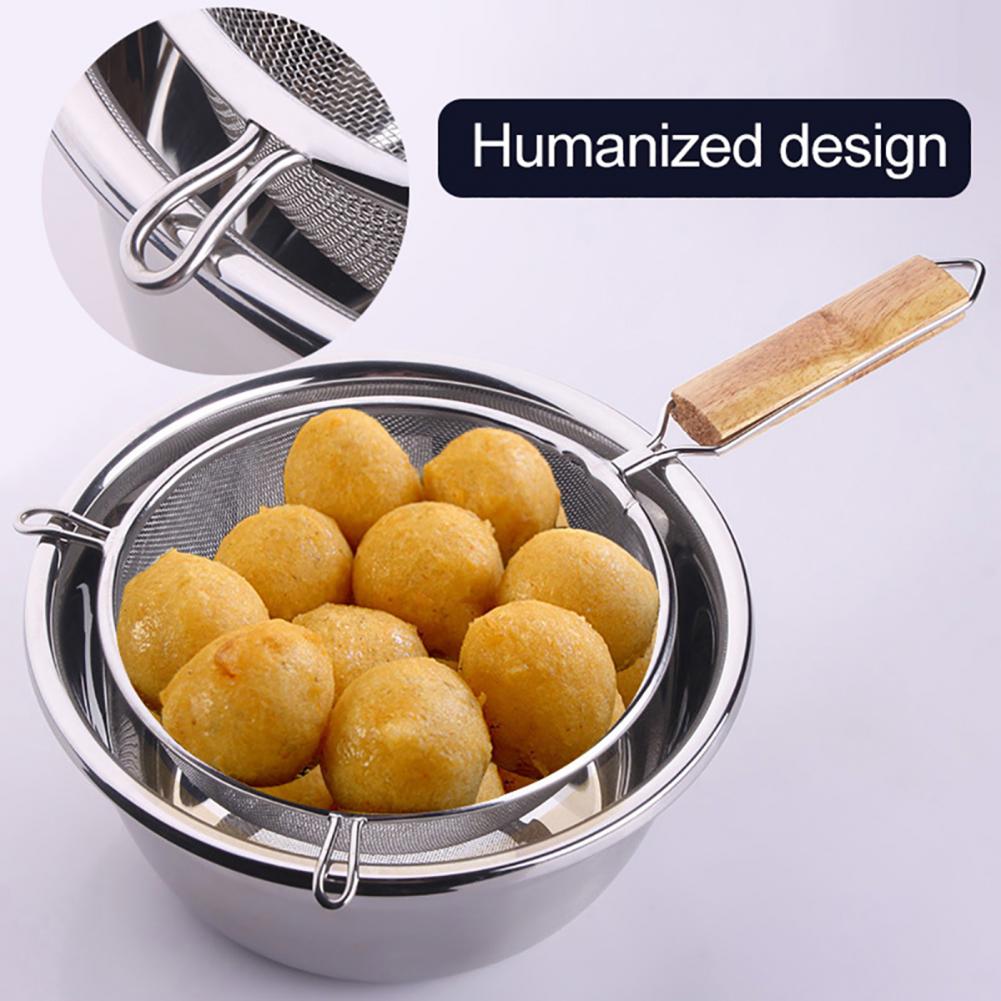

12.5-20cm Muti-Size Filter Stainless Steel Oil Strainer Double Mesh Colander Sieve Sifter Wooden Handle Kitchen Tools For Home 12.5cm