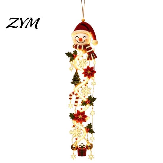 Light Up Seasonal Home Decor Glowing Christmas Door Hanger, Crochet Spiral Ornament with LED Lights, Snowman Santa Reindeer Entryway Festive