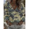 Retro ethnic V-neck women's long-sleeved top, lantern sleeve blouse, suitable for ranch party outfits and daily western clothing.