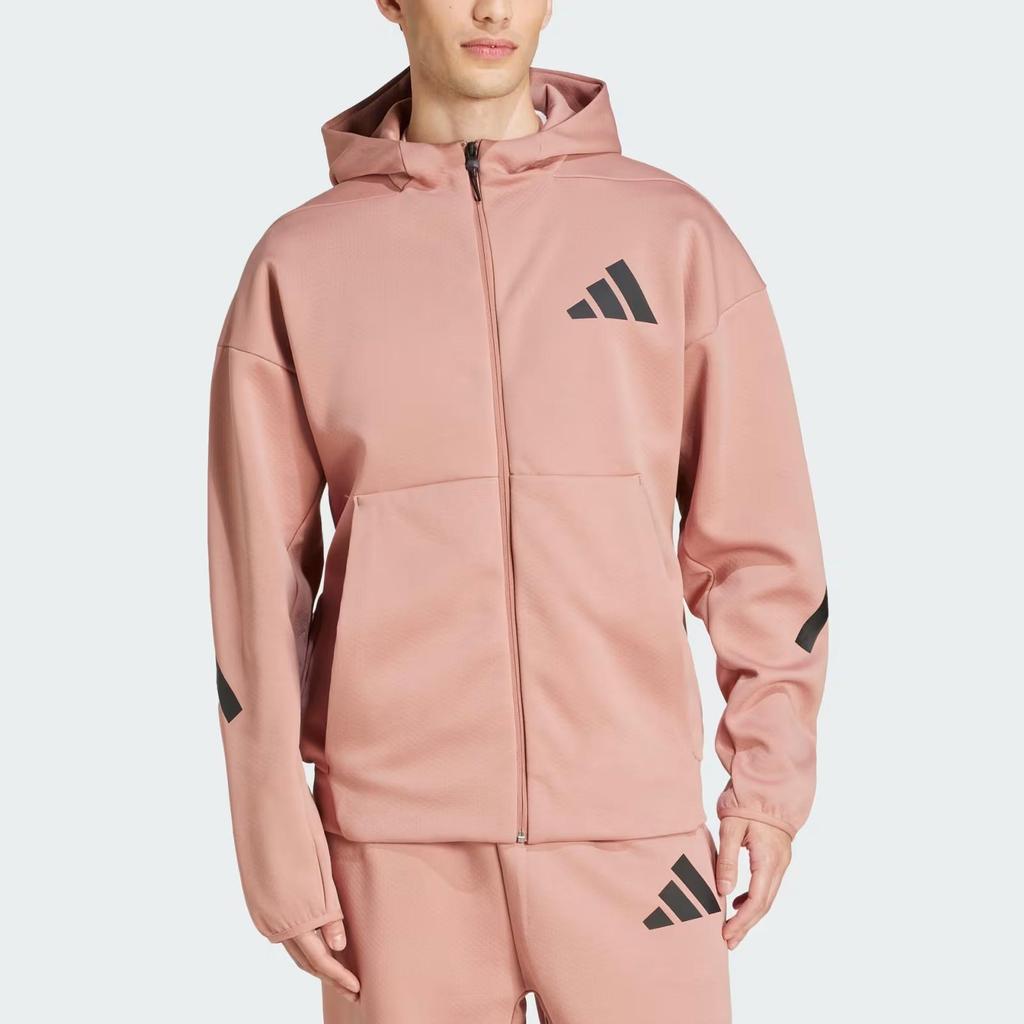 adidas ZNE. Roupa Esportiva FW24 Moda Jaqueta Minimalista com Capuz Masculina Jaqueta Rosa JD2908