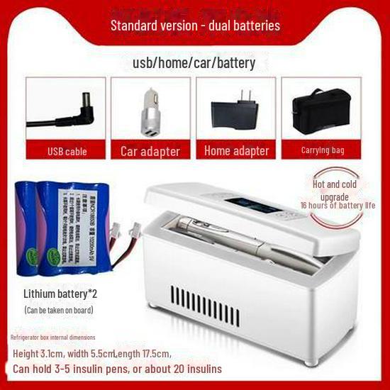 Tragbarer Mini-Kühlschrank für Auto, Zuhause, Medikamente und Insulin