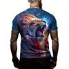 Men's 3D Roaring Lion Printed T-Shirt Cool Galaxy Flame Animal Graphic Tee Casual Short Sleeve Crewneck Top Hip Hop Streetwear Summer Fashion Clothes