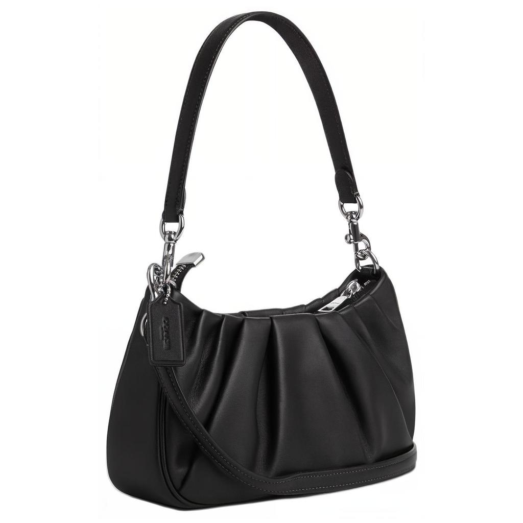 Coach Black Pebbled Leather Mini Shoulder Bag with Silver Hardware for Daily Use