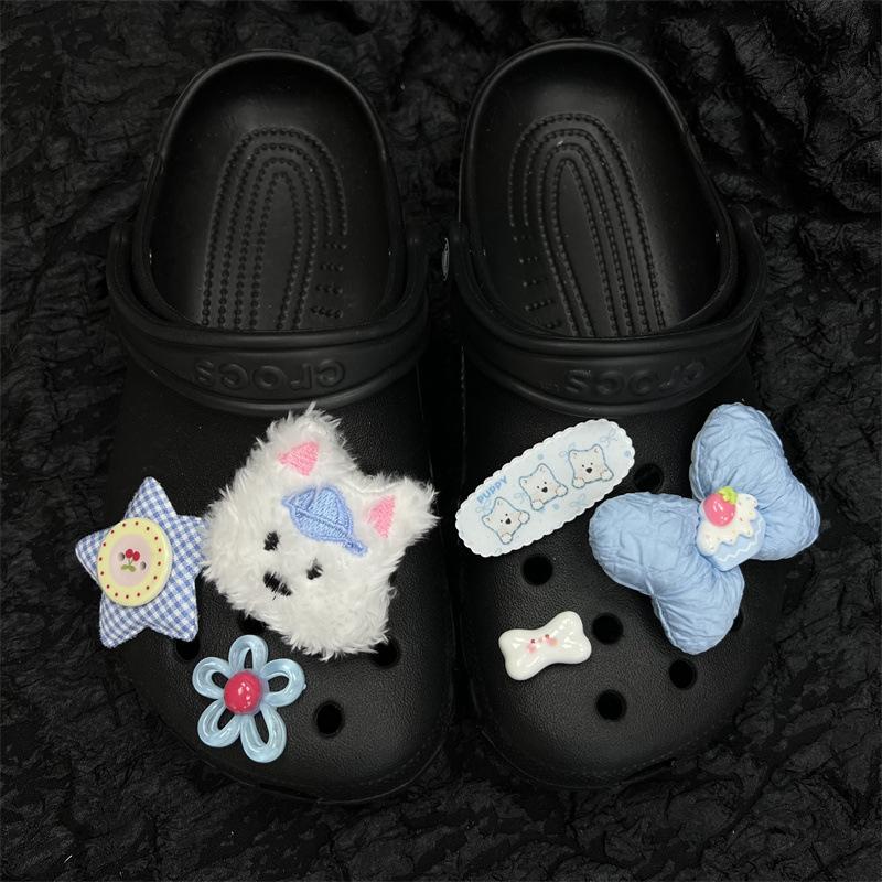 Blue Series, Bow Tie, Pentagram, Perforated Shoe Buckle, Cute Plush Dog Shoe Buckle, Shoe Flower, Summer New Accessories