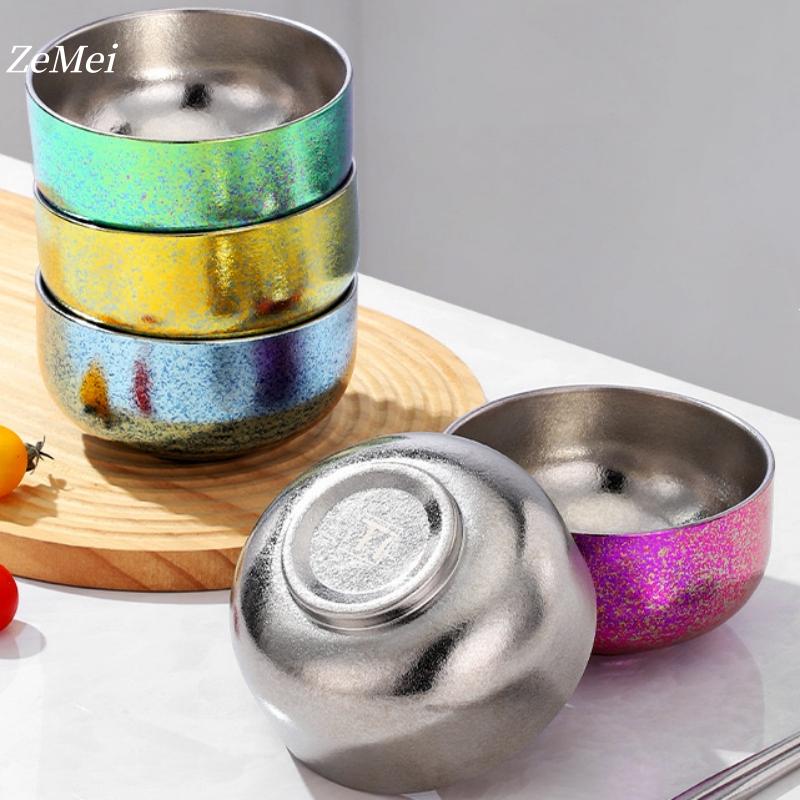 1Pcs Pure Titanium Double-Layer Bowl,Outdoors Heat-Resistant Home Rice Bowl Food Tableware,11.5 cm Insulated Plate Kitchenware