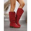 Damen Herbst/Winter Neu Übergröße Runde Zehenpartie Unifarben Ärmel Langstiefel Plissiertes Wildleder Martin-Stiefel