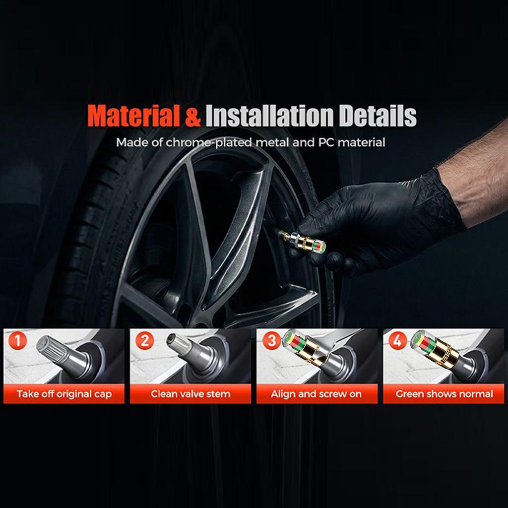 4Pcs/set Cars Tire Air Pressure Monitor Alert Indicator Tire Valve Cap Gauge Car Accessories Car Tyre Pressure Gauge Caps Useful