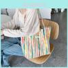 Trendy Street Style Canvas Tote Bag Colorful Stripes Medium Shoulder Bag