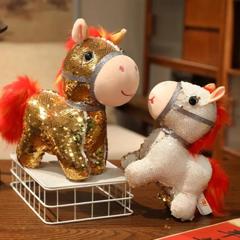 Stuffed Pretty Flashing Horse Plush Doll Colorful Sequined Pony Decor  Festival Decoration
