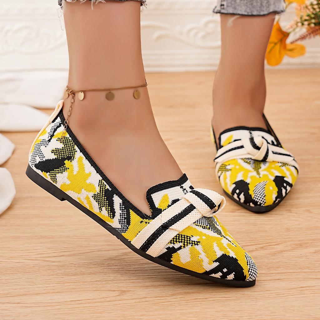 Schmal zulaufende flache Dameneinzelchuhe in Übergröße 2025 Mode Fliegenstrick Ein-Schlupf Schleife Lässig Atmungsaktiv Farbblockierung Einzel