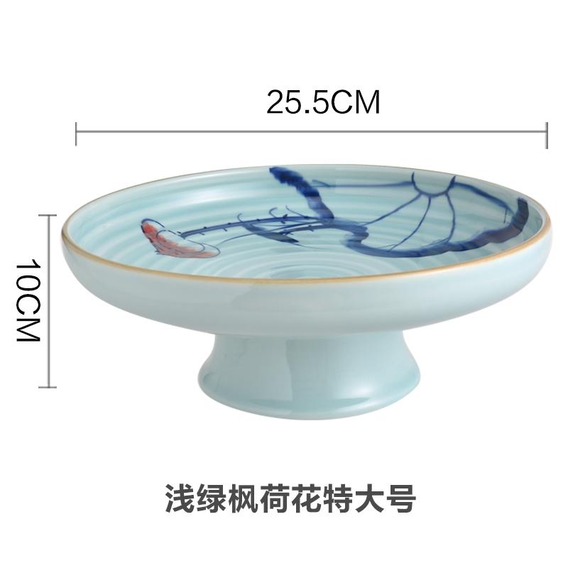 Ceramic Plate Fruit Tray Stilt Refreshment Tray Hand Painted Plum Decoration Plate Dessert Snack Dishes Salad Bowl Tableware