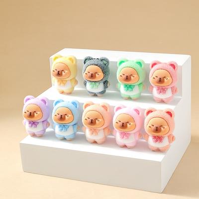 9Pcs Cute Flocking Capybara Ornaments Cartoon Anime Action Figure Mini Doll Ornament Desktop Decoration Car Ornament Gifts