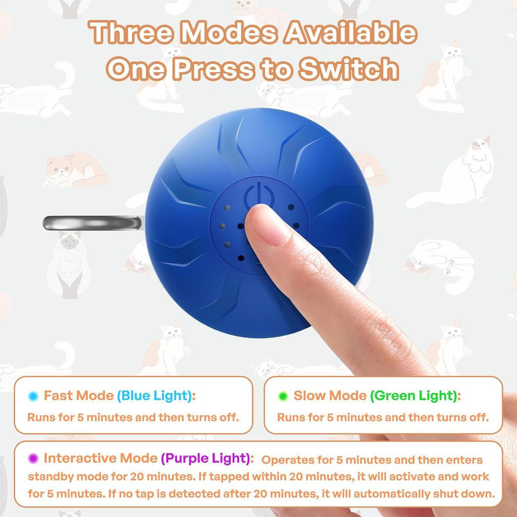Interactive Cat Toy Ball 2-Speed Type-C Rechargeable Smart Pet Games Moving Cat Toys With Tail For Home Outdoor Play Training