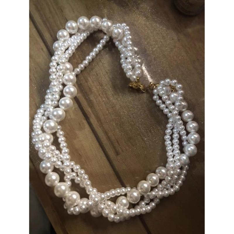 Natural Freshwater Pearl Necklace Multilayer Beaded Choker Necklace Collarbone Chain Elegant Jewelry Gift for Women Girl