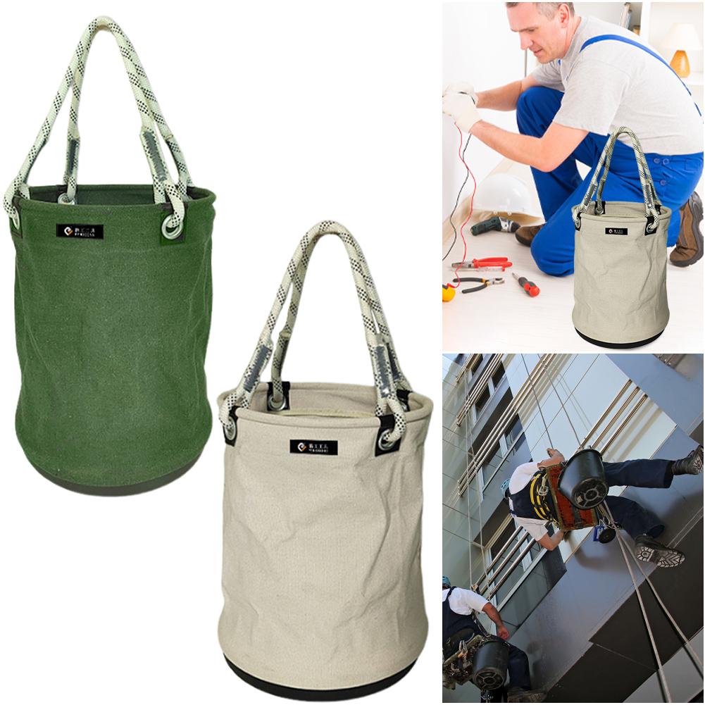 Canvas Tool Bucket Bag with Plastic Bottom Aerial Work Tool Bag Electrician All-Purpose Tool Bucket for Garden Tool