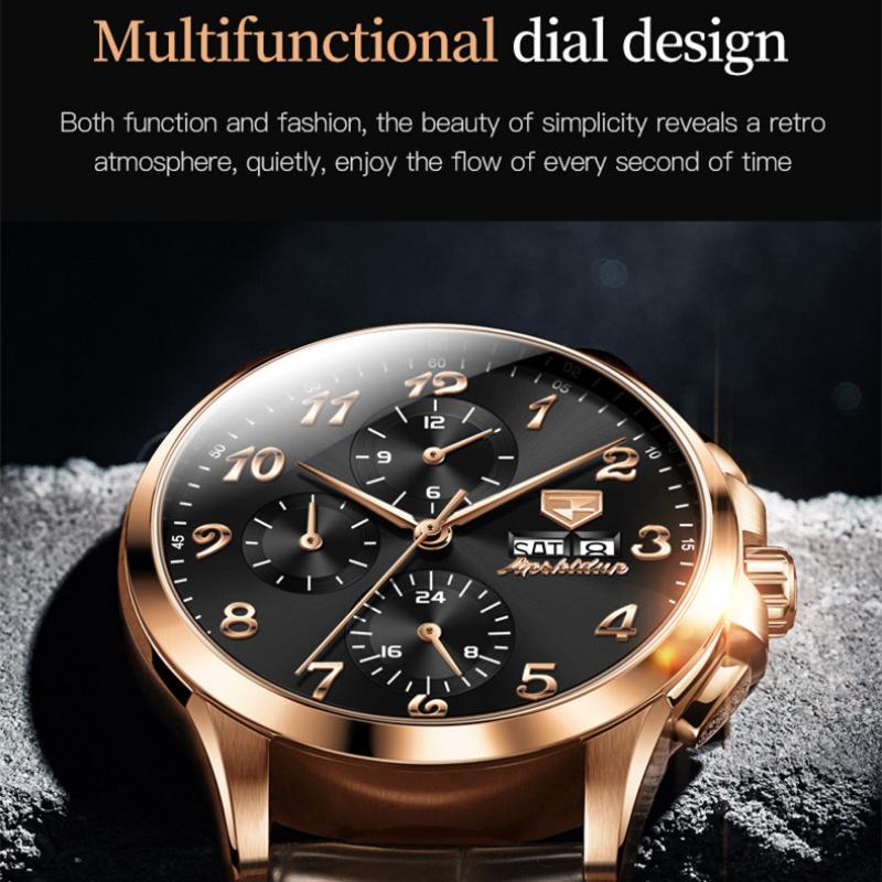 JINSHIDUN Neue Business- und Freizeit-Herrenuhr Multifunktionale Duale Kalenderanzeige Vollautomatische Mechanische High-End-Herrenuhr