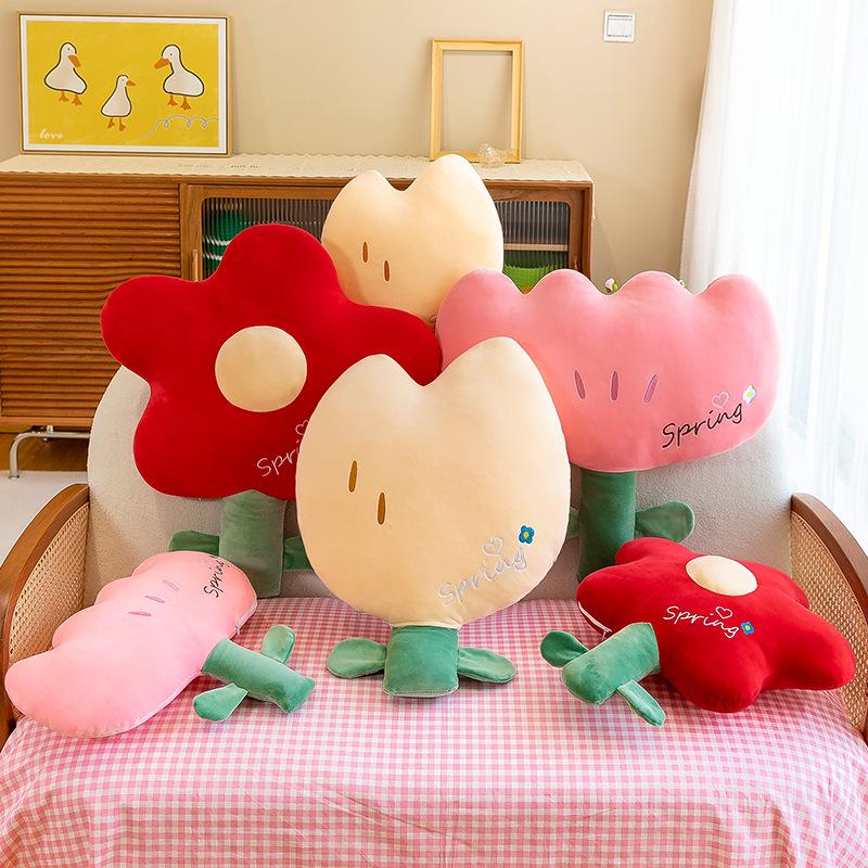 Süßes Kleines Rotes Blume Nap Kissen Kissen Puppe Plüsch Tulpe Rückenlehne Spielzeug