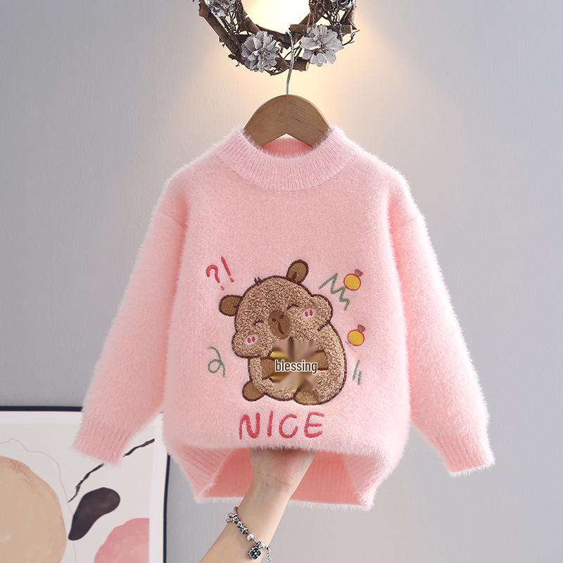 

В язаний пуловер з норкового велюру для дівчаток - Потовщений та модний для осені/зими 140 cm