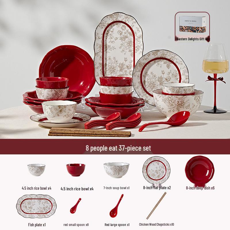 French Rose Engagement Dinnerware Set: Wedding & Housewarming Gift for Newlyweds