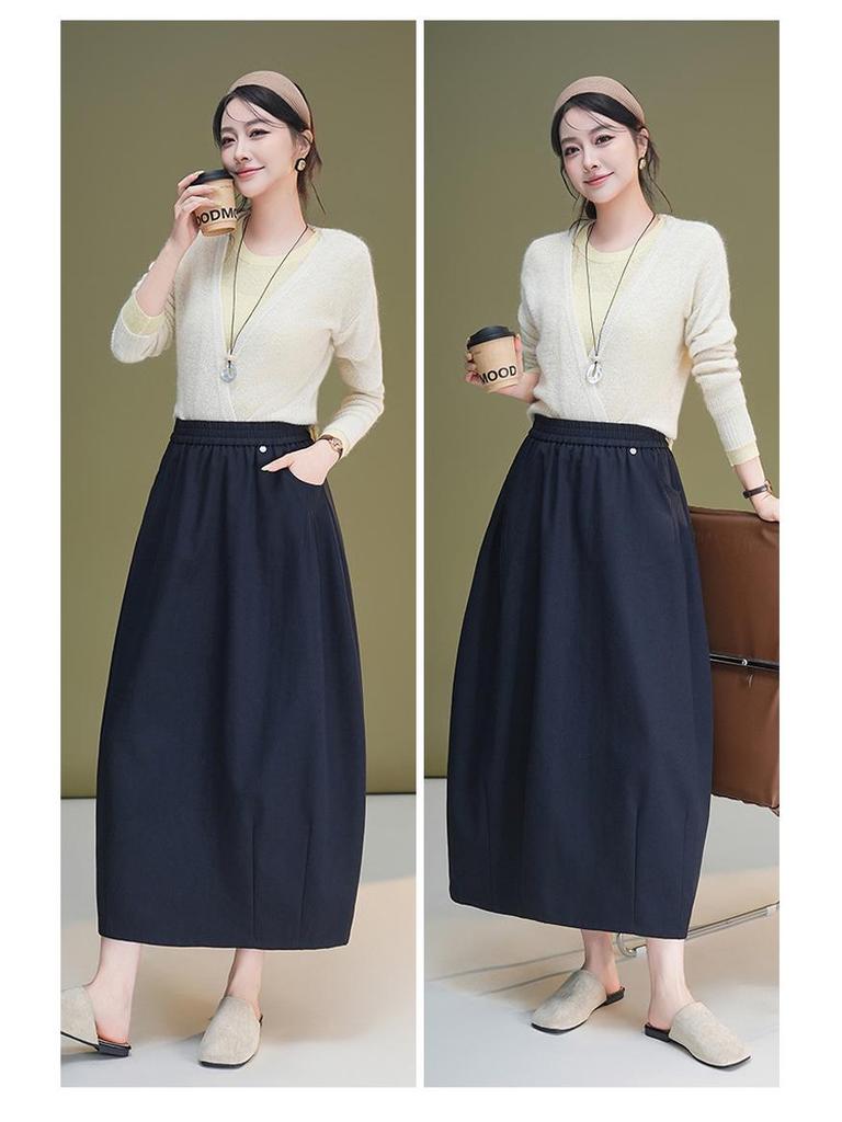 Autumn High Waist Lantern Skirt - Slim Fit, Elastic, Versatile Casual Half Skirt