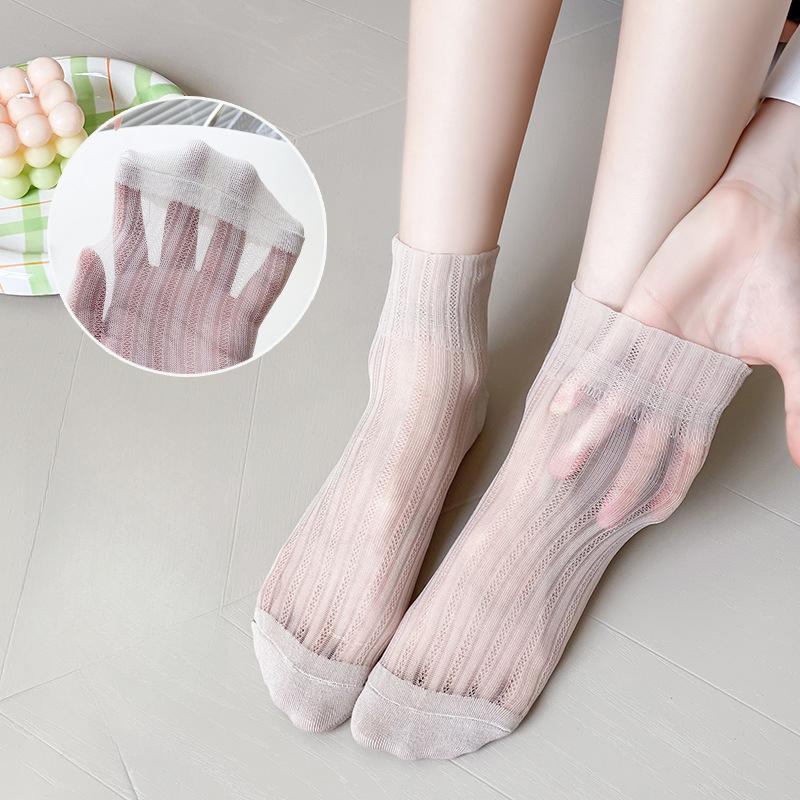 Spitzensocken Damen Sommer Dünne Kurze Socken Damen Sommer Mesh Atmungsaktiv Locker Eis-Socken Glasfaser Damen Socken
