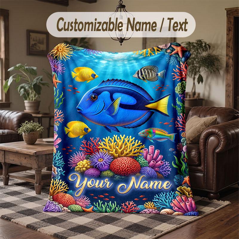 Mermaid Theme Throw Blanket Custom Name Text Personalized Blanket Soft Cozy Blanket for Home Sofa Bed