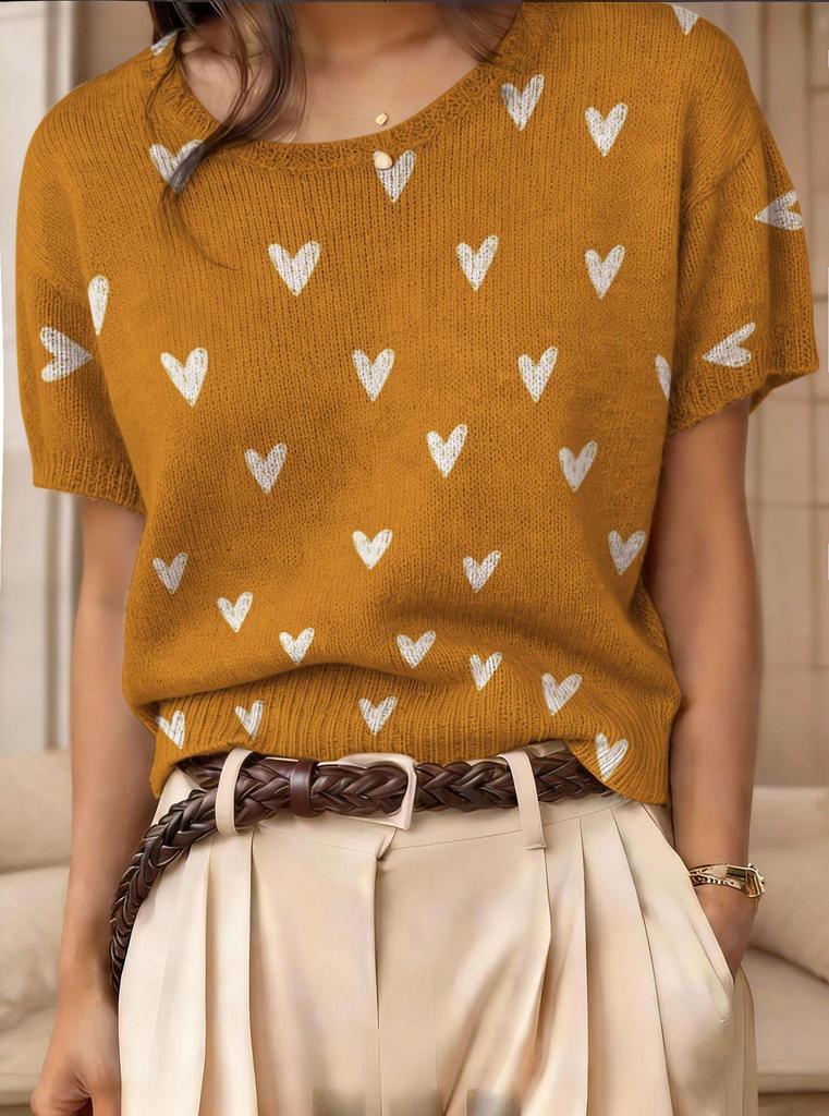 Top Maglione Girocollo a Maniche Corte Jacquard Color Block Retrò 2026