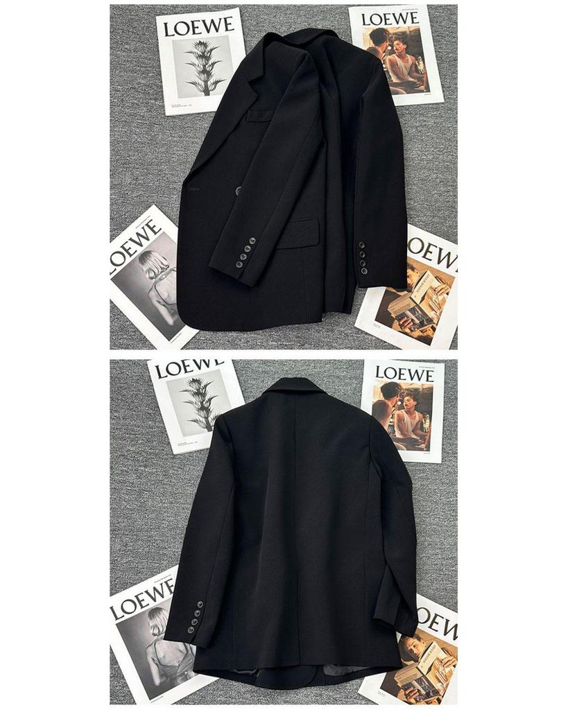 Women's Petite Gray Loose Two-Piece Suit Jacket Set - Early Spring 2025 Casual Blazer