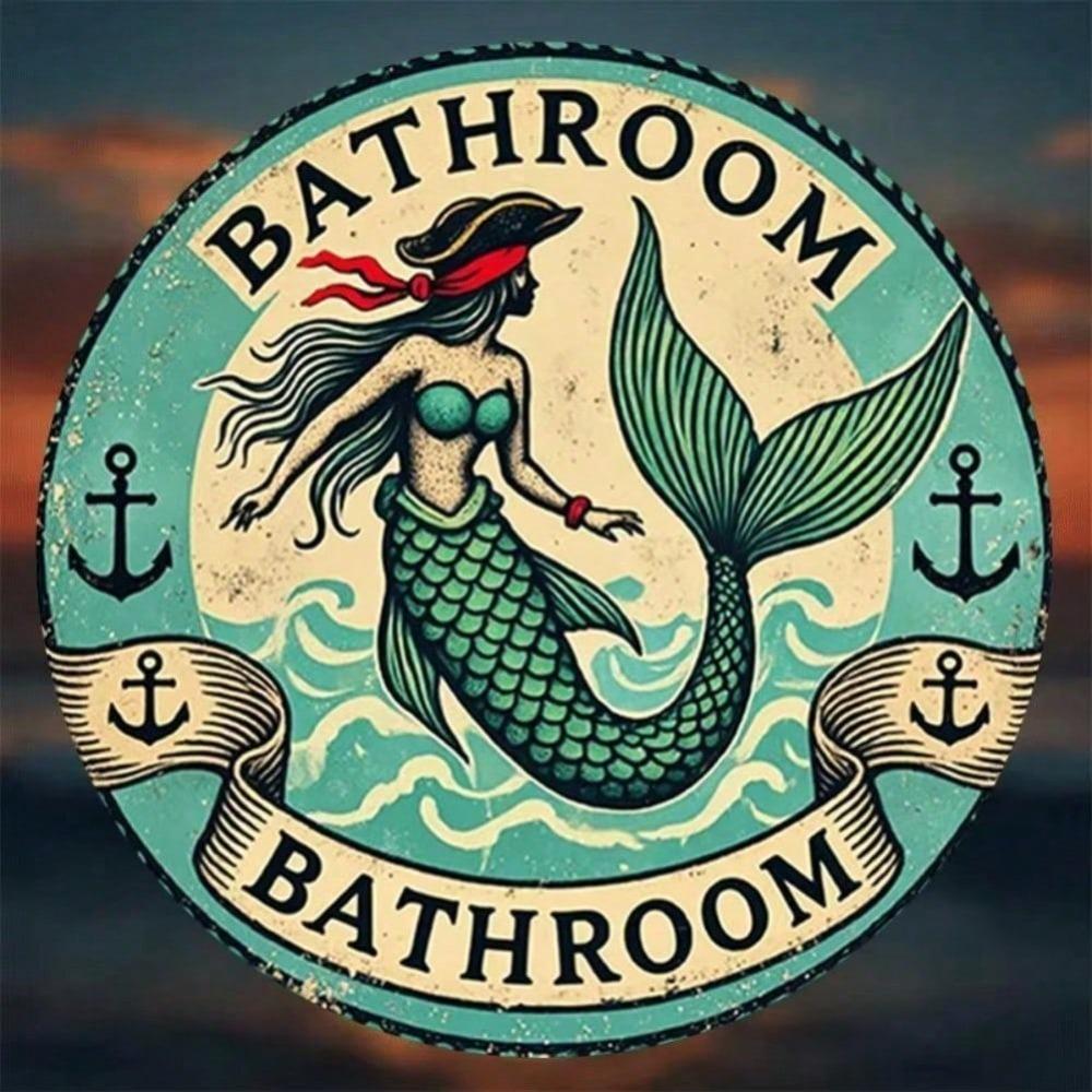 Vintage Metal Sign Nautical Bathroom Wall Art Anchor and Waves Decor