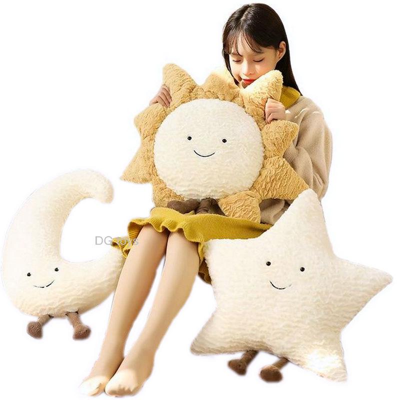 Smile Moon Star Sun Cloud Plush Pillow Stuffed Soft Cartoon Weather Sofa Decor Toy Cushion For Kids Bedroom Office