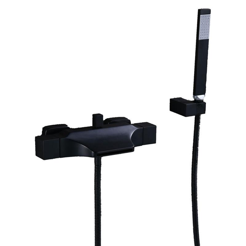 Tuqiu Set Doccia Vasca da Bagno Oro Spazzolato Montaggio a Parete Rubinetto Cascata per Vasca da Bagno, Miscelatore Doccia e Vasca Fredda e Calda Ottone