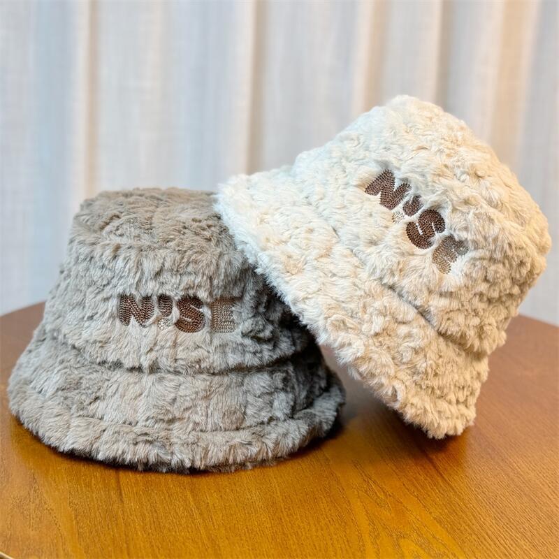 Neuer Plüsch Fischerhut für Damen im Winter Verdickt und warm Großer Kopfumfang Winter Koreanischer Stil Ins Trendig Buchstaben Vielseitiger Bucket Hat