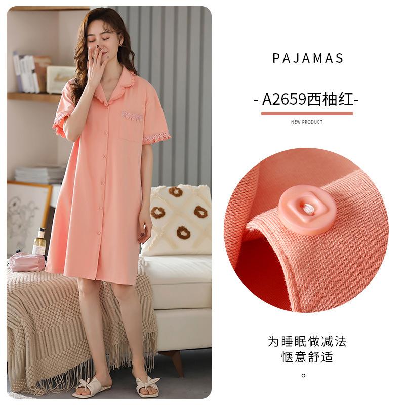 Pajamas women's summer thin Modal cotton cardigan new high-end pajamas medium and long loungewear