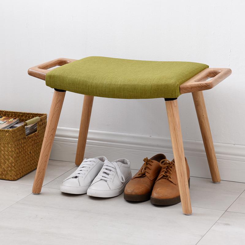 Nordic Solid Wood Shoe Bench High-Load Footrest Versatile Comfortable Vanity Stool Portable Sofa Stool with Handle