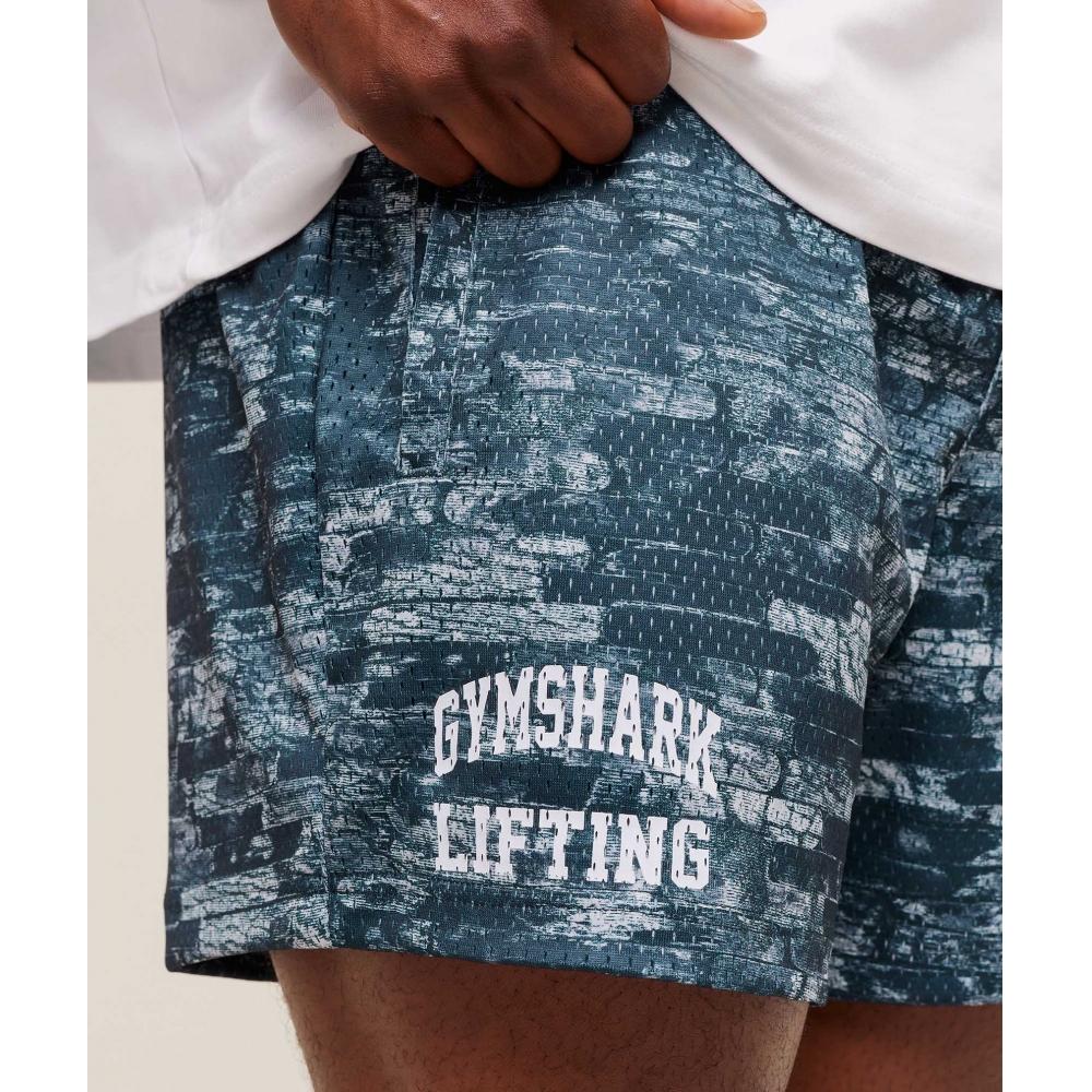 Gymshark Lifting Mesh 5  Shorts Smoke Blue A4b7v Udxn