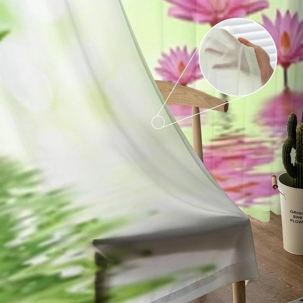 Transparente Vorhänge mit Lotusblumen und Bambus für Wohnzimmer, Fenster, transparenter Voile-Tüll-Vorhang, Schlafzimmer-Vorhänge, Heimdekoration