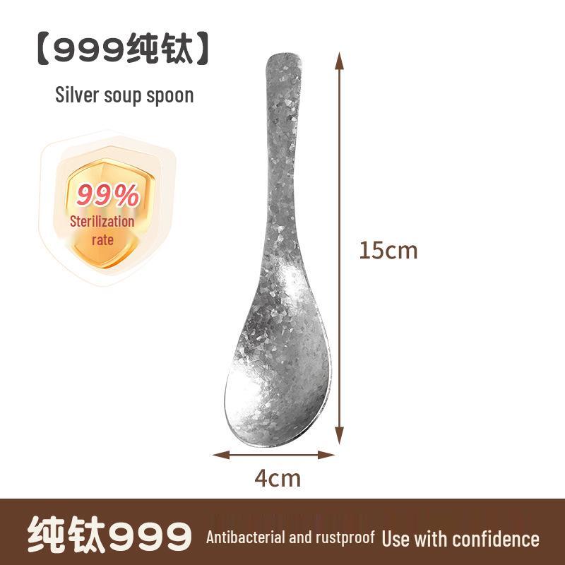 High-Quality Pure Titanium Soup & Teaspoon with Ice Flower Design - Durable, Heat-Resistant, Healthy for Home or Outdoor Use