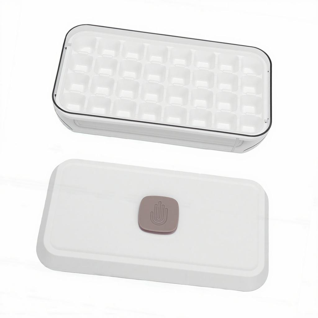 Ice Cube Tray with Lid Bin Scoop Stackable Storage Easy Release Press Type Ice Maker for Freezer